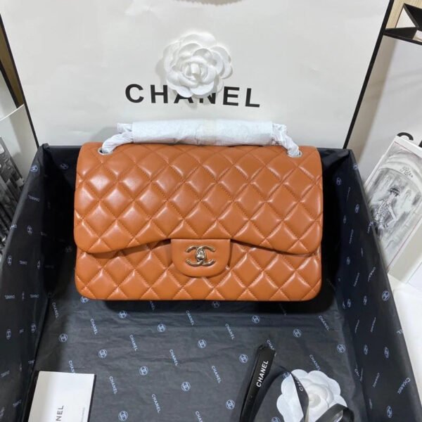 Chanel Large Classic Handbag Silver Hardware Brown For Women, Women&rsquo;s Handbags, Shoulder Bags 11.8in/30cm