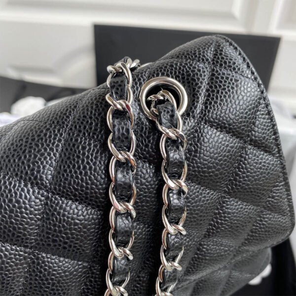Chanel Classic Handbag Grained Calfskin & Silver Metal A01112
