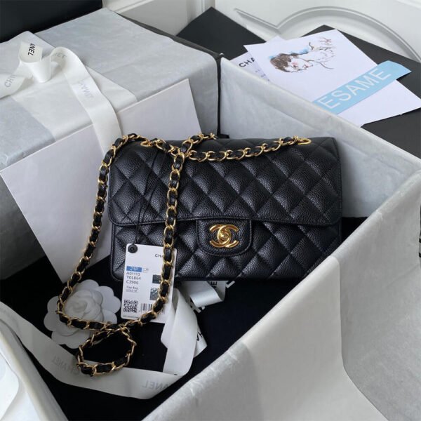 Chanel Small Classic Handbag Grained Calfskin & Gold-Tone Metal