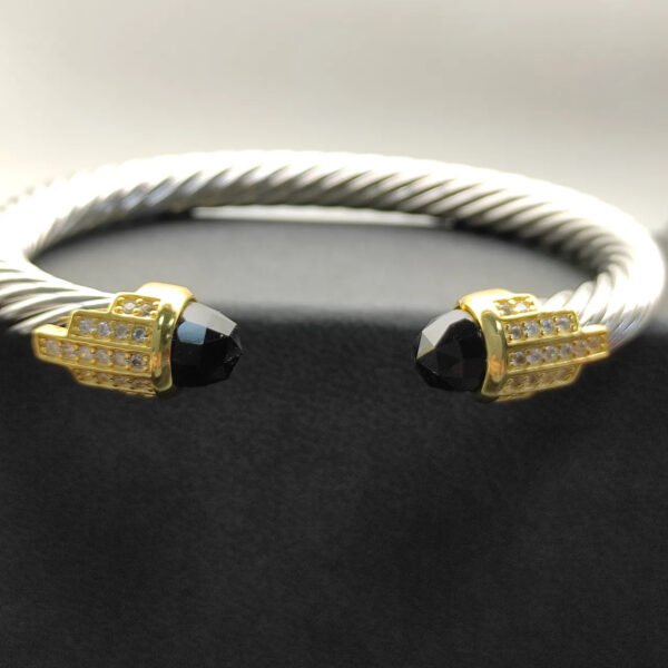 7mm Cable Bracelet with Black Onyx & Diamond Accents ??Gold Cap