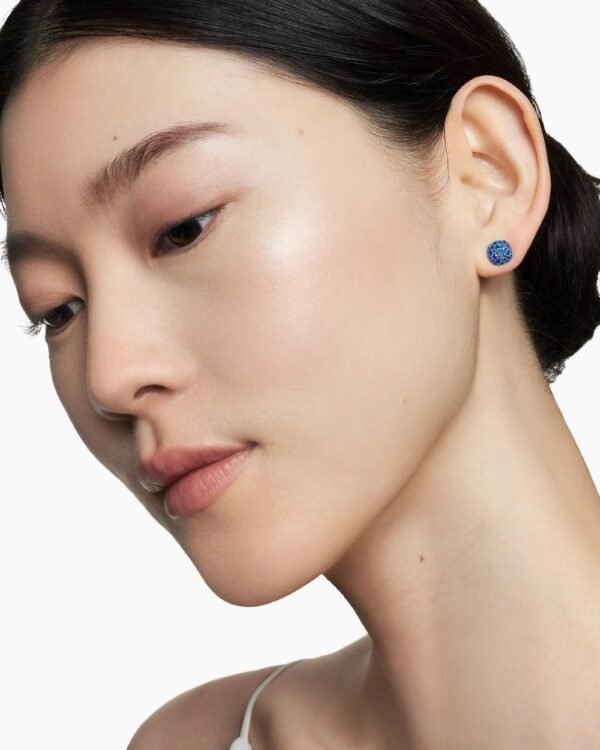 Cushion Stud Earrings 18K White Gold with Pav&eacute; Sapphires, 8mm