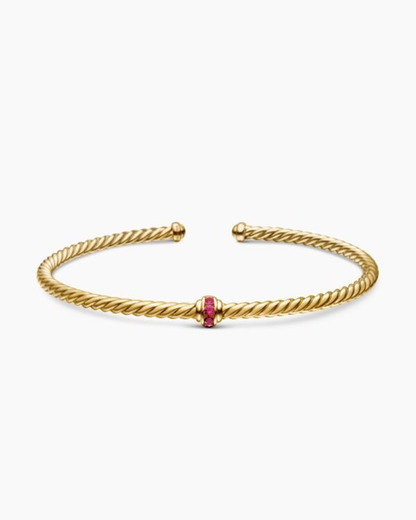 Classic Cablespira&reg; Station Bracelet 18K Yellow Gold with Pav&eacute; Rubies, 3mm