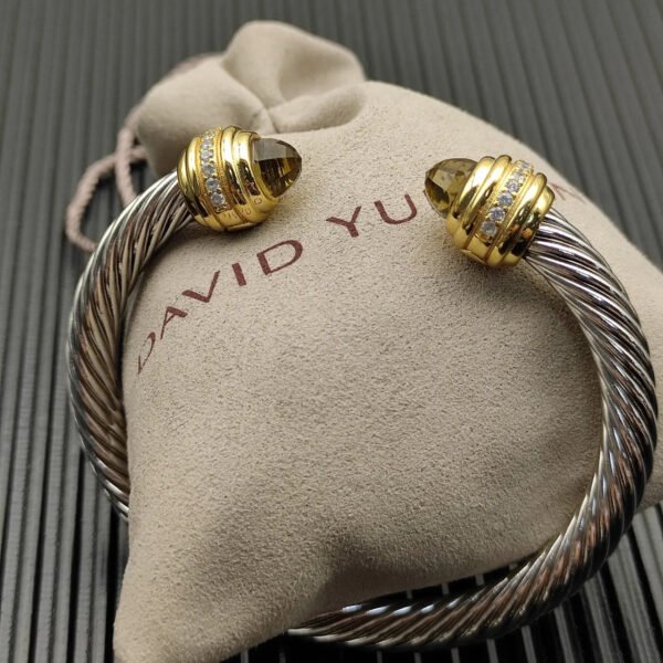 Classic Cablespira&reg; Bracelet Sterling Silver with 14K Yellow Gold,brown and Diamonds, 7mm