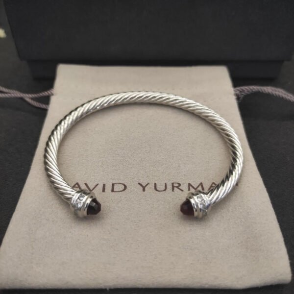 Classic Cable Bracelet Sterling Silver with Almandine and Diamonds, 5mm