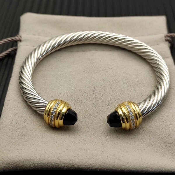 Classic Cablespira&reg; Bracelet Sterling Silver with 14K Yellow Gold,Black Onyx and Diamonds, 7mm