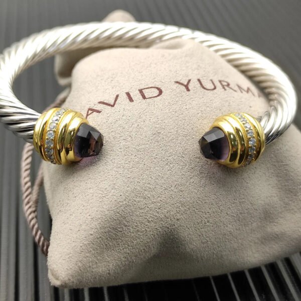 Classic Cablespira&reg; Bracelet Sterling Silver with 14K Yellow Gold,Amethyst and Diamonds, 7mm