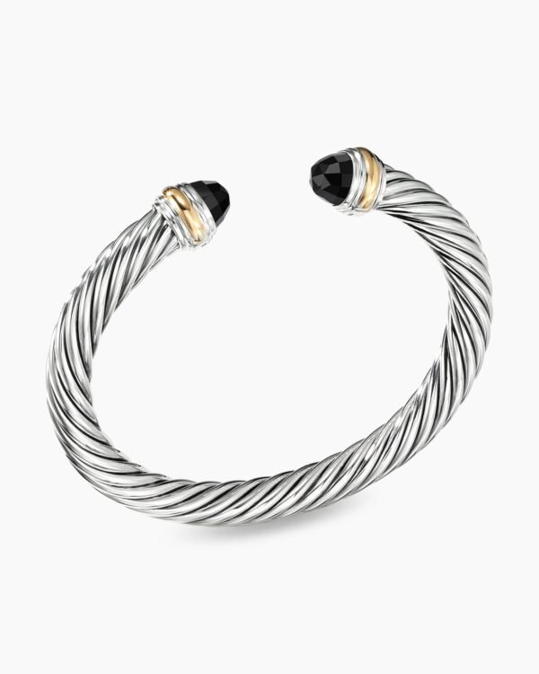 Classic Cable Bracelet Sterling Silver with 14K Yellow Gold and Black Onyx, 7mm