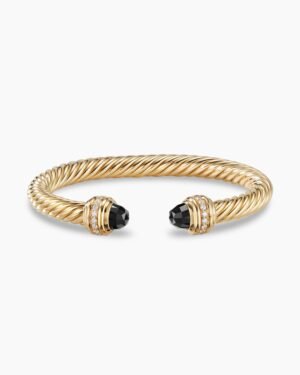 Classic Cablespira Bracelet 18K Yellow Gold with Black Onyx and Diamonds, 7mm