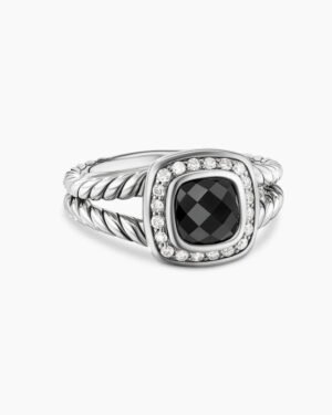 Petite Albion&reg; Ring Sterling Silver with Black Onyx and Diamonds, 7mm