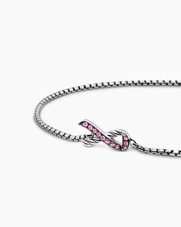 Cable Collectibles&reg; Ribbon Chain Bracelet Sterling Silver with Pav&eacute; Pink Sapphires