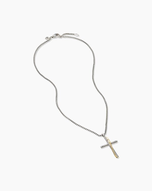 Crossover Cross Necklace Sterling Silver with 18K Yellow Gold, 35.6mm