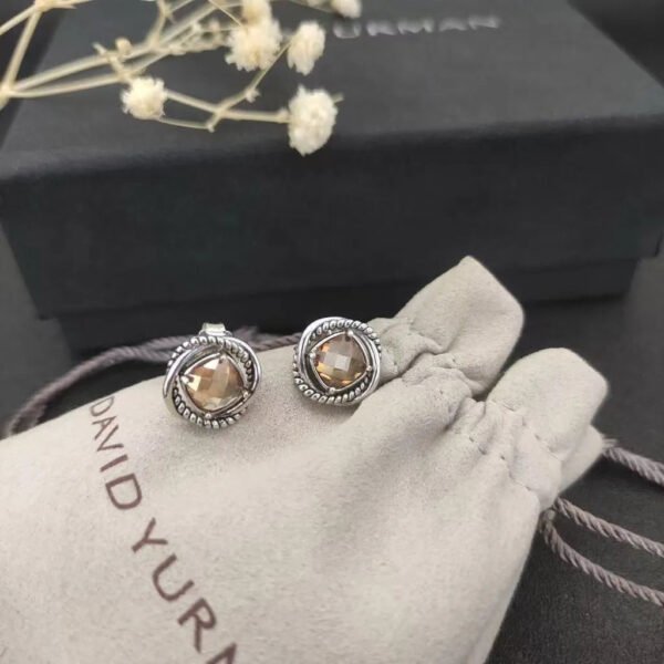 Infinity Stud Earrings Sterling Silver with Champagne Diamond, 13mm