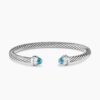Classic Cable Bracelet Sterling Silver with Blue Topaz and Diamonds, 5mm