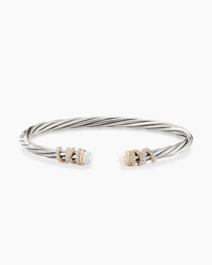 Helena Bracelet Sterling Silver with 18K Yellow Gold, Pearls and Diamonds, 4mm