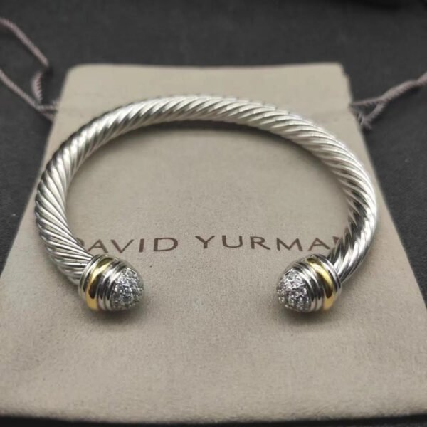 Classic Cable Bracelet Sterling Silver with 18K Yellow Gold and Half Diamond Domes, 7mm