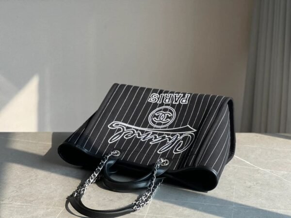 2ACAFA43-8B2E-AA61-8994-A50576B8C92D.jpg CHANEL Deauville 2wayTote Bag Black A66941 Cotton Leather