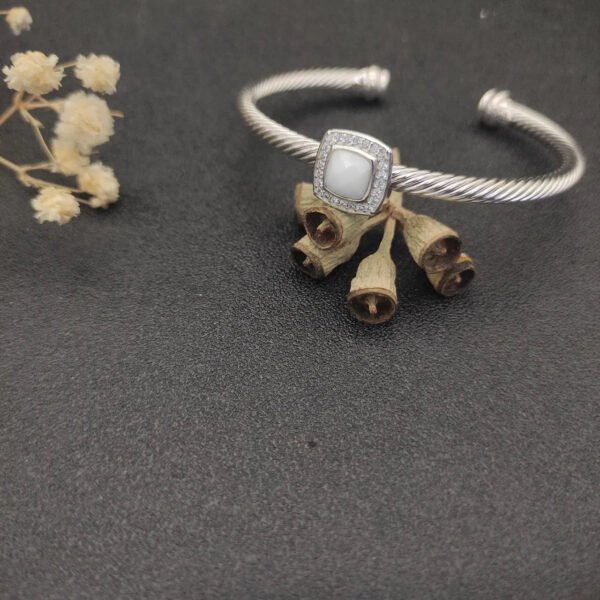 David Yurman  Sterling Silver Diamond and White Agate 4mm Noblesse Cable Bracelet