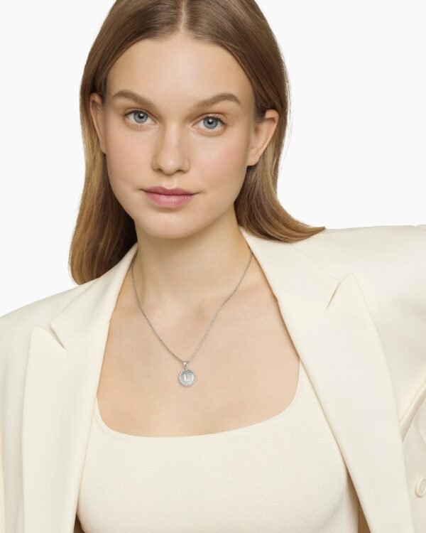 Initial Charm Necklace Sterling Silver with Diamond L