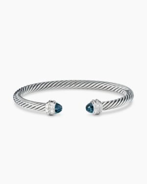 Classic Cable Bracelet Sterling Silver with Hampton Blue Topaz and Diamonds, 5mm