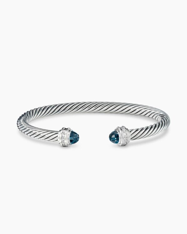 Classic Cable Bracelet Sterling Silver with Hampton Blue Topaz and Diamonds, 5mm