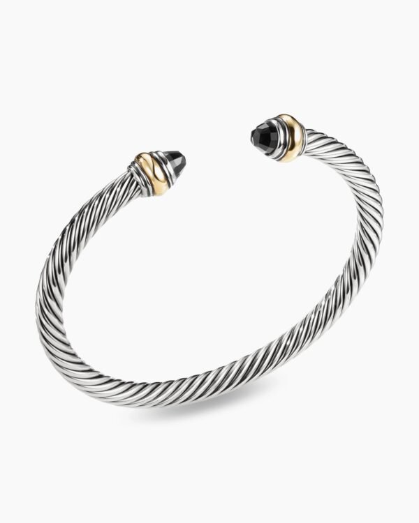Classic Cable Bracelet Sterling Silver with 14K Yellow Gold and Black Onyx, 5mm