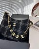 CHANEL Cashmere Tweed Quilted Hobo Black Grey