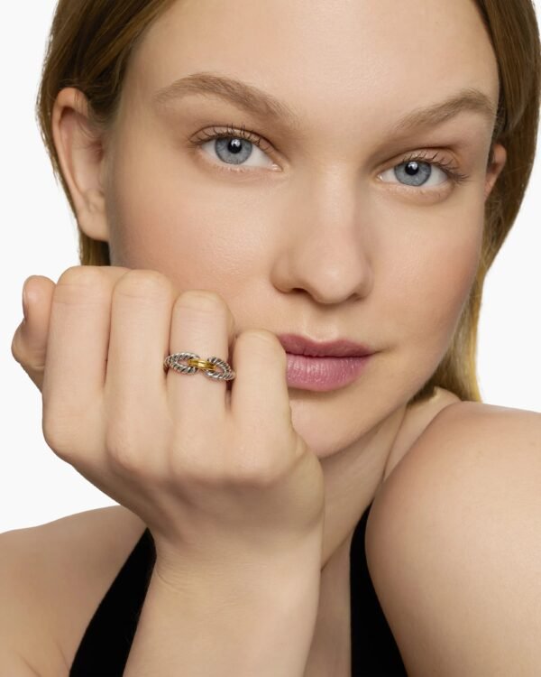 Cable Loop Band Ring Sterling Silver with 18K Yellow Gold - 6