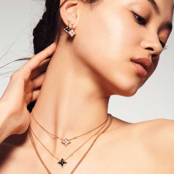 Color Blossom BB Star Ear Studs, Pink gold, pink Mother of pearl and diamonds