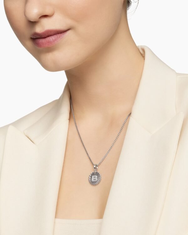 Initial Charm Necklace Sterling Silver with Diamond B