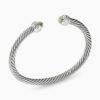 Classic Cable Bracelet Sterling Silver with Prasiolite and Diamonds, 5mm