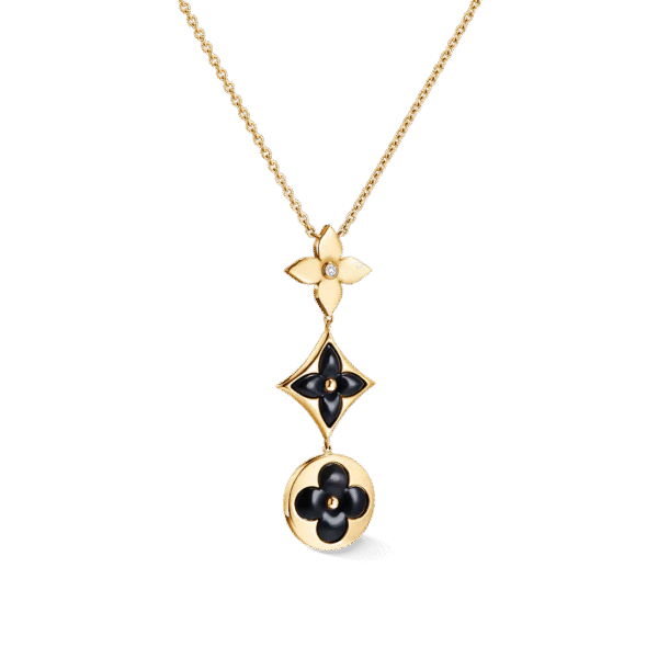 310BFD2F-EB8E-8E49-F71B-1B4A659C9D72.png Color Blossom Lariat Necklace, Yellow Gold, Onyx And Diamond