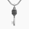 Memento Mori Skull Key Amulet Sterling Silver with Black Diamonds,