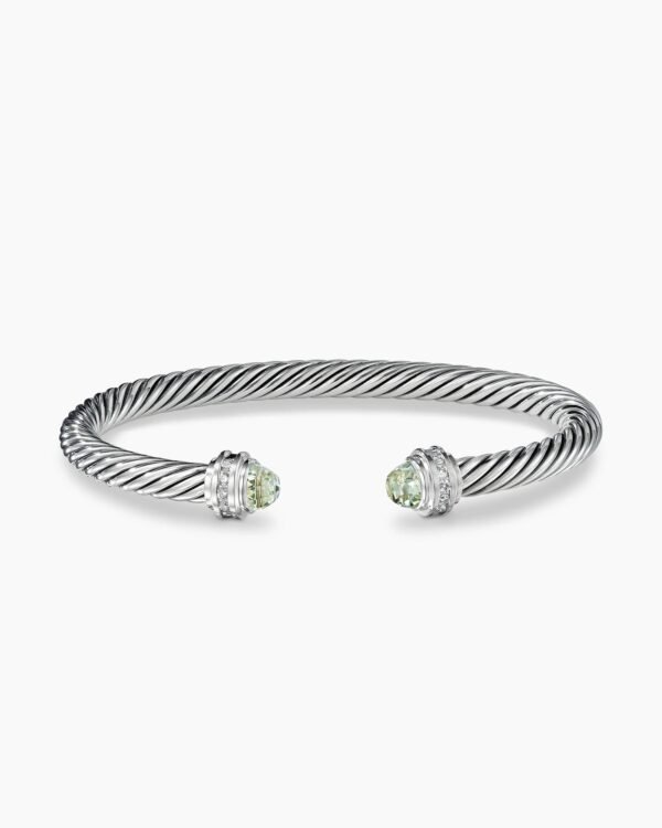 Classic Cable Bracelet Sterling Silver with Prasiolite and Diamonds, 5mm