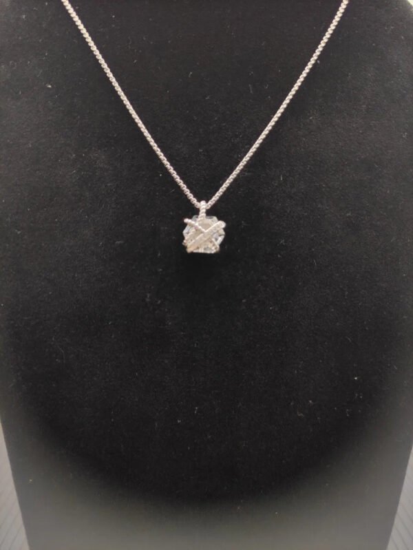 Cable Wrap Necklace Sterling Silver with Clear Quartz and Diamonds, 12.5mm