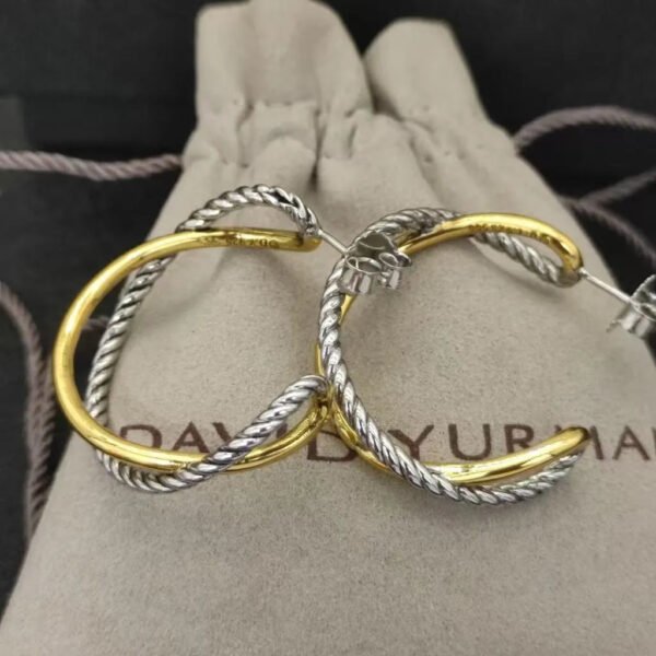 32C90BA0-0F14-9A0E-16DE-3C3A24CF8CC1.jpg Crossover Hoop Earrings Sterling Silver with 18K Yellow Gold 33.7mm - Gold