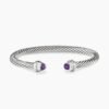 Classic Cable Bracelet Sterling Silver with Amethyst and Diamonds, 5mm