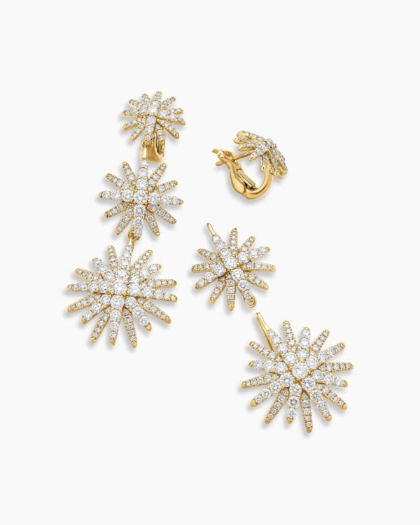 32F54D80-5BD7-DC71-D70D-4B0BB99CBB44.jpg Starburst Triple Drop Earrings 18K Yellow Gold with Diamonds, 51mm