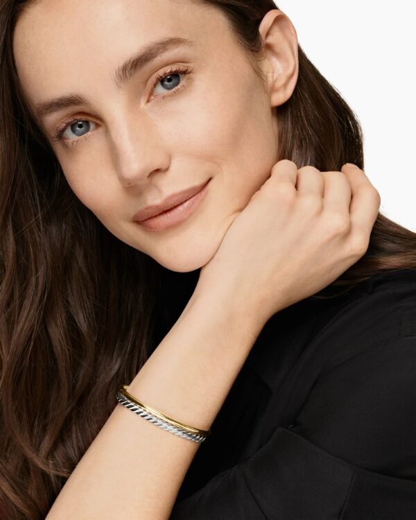 DY Mercer&reg; Two Row Cuff Bracelet Sterling Silver with 18K Yellow Gold, 11mm