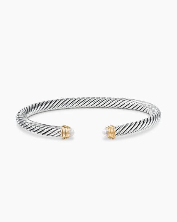 Classic Cable Bracelet Sterling Silver with 14K Yellow Gold and Pearls, 5mm