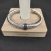 Classic Cable Station Bracelet Sterling Silver with Pave Diamonds, 7mm