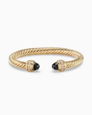 Classic Cablespira Bracelet 18K Yellow Gold with Black Onyx and Diamonds, 7mm