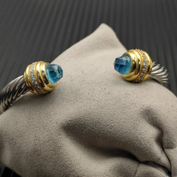 Classic Cablespira&reg; Bracelet Sterling Silver with 14K Yellow Gold, Aquamarine and Diamonds, 7mm