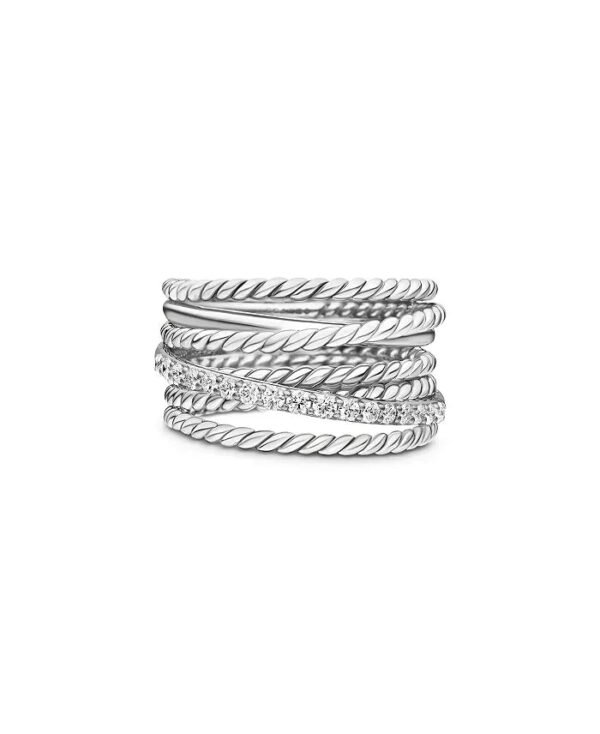 Crossover Wide Diamond Stacked Ring - 6