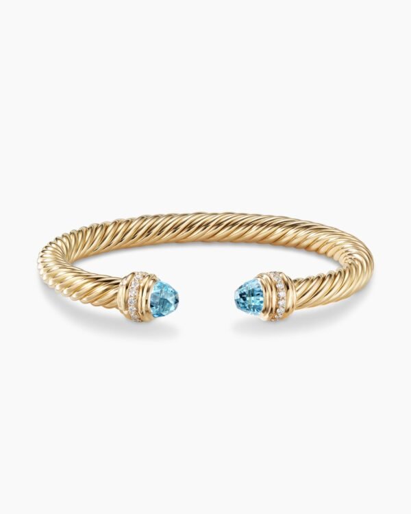 Classic Cablespira Bracelet 18K Yellow Gold with Blue Topaz and Diamonds, 7mm