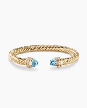 Classic Cablespira Bracelet 18K Yellow Gold with Blue Topaz and Diamonds, 7mm