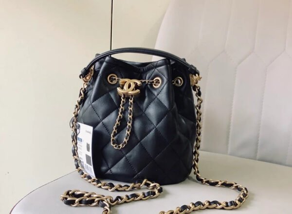 Chanel Classic Bucket Bag Gold Toned Hardware Black For Women 7.8in/20cm