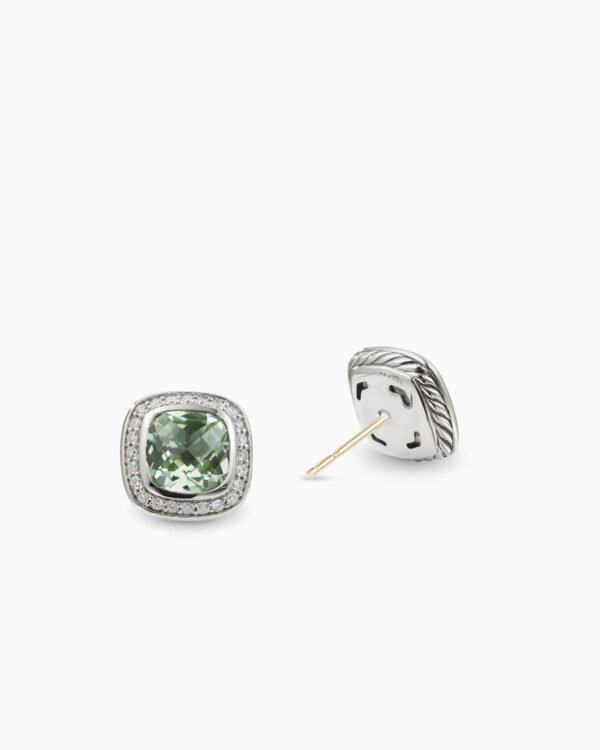 Albion Stud Earrings Sterling Silver with Prasiolite and Diamonds, 7mm
