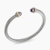 Classic Cable Bracelet Sterling Silver with 14K Yellow Gold and Amethyst, 5mm