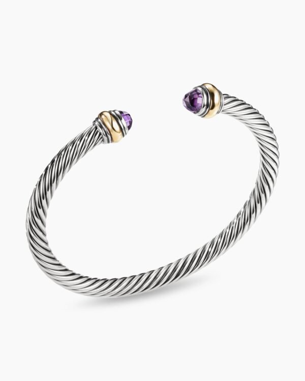 Classic Cable Bracelet Sterling Silver with 14K Yellow Gold and Amethyst, 5mm