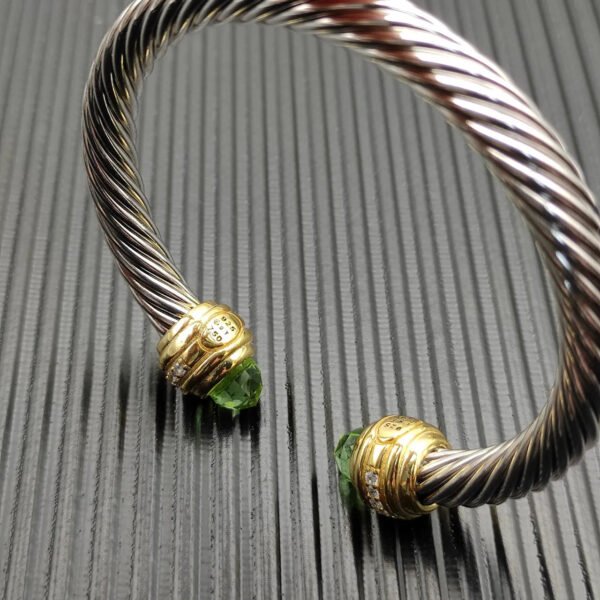 Classic Cablespira&reg; Bracelet Sterling Silver with 14K Yellow Gold,Prasiolite and Diamonds, 7mm